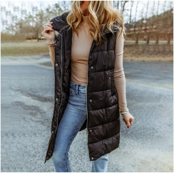 Casual Hooded Solid Color Pocket Vests Long Coat