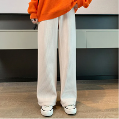 Women High Waist Loose Leg Stripe Knit Pants 2PCS