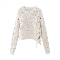 Eyelet Side Bow Tie Knit Pullover Sweater 2PCS