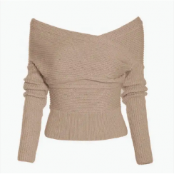 Knitted Pullover Off Shoulder Sweater 2PCS